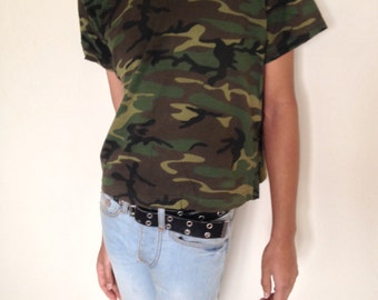 Vtg 90's GRUNGE MILITARY T-shirt XS/S