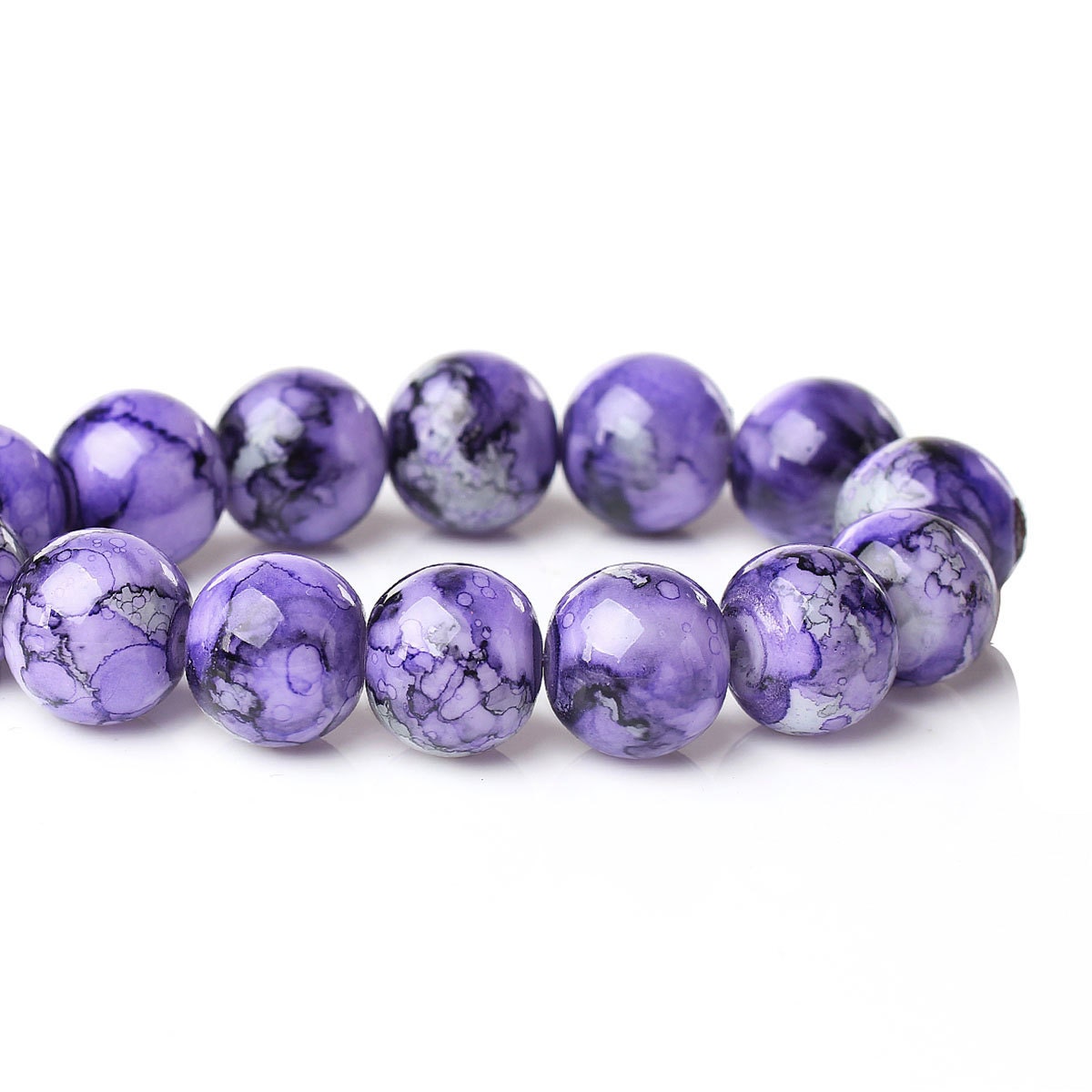 10 Purple Glass Beads Round Purple White By Overstockbeadsupply 5711