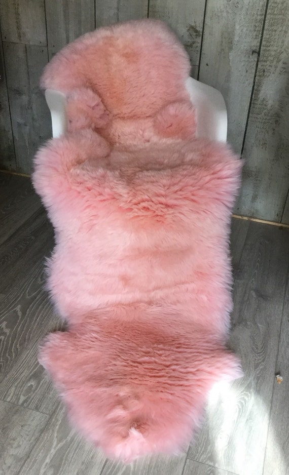 Beautiful baby pink sheepskin rug double size pale pink