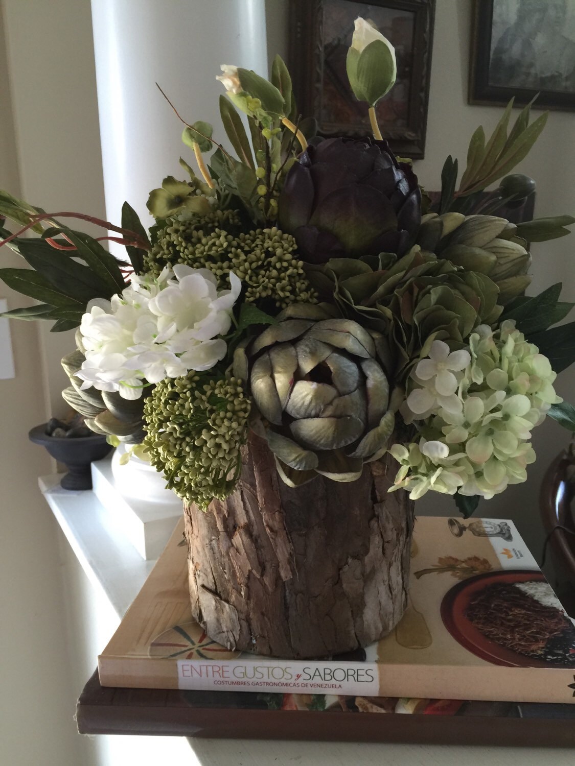Floral Arrangement Artichokes Hydrangeas and Olives