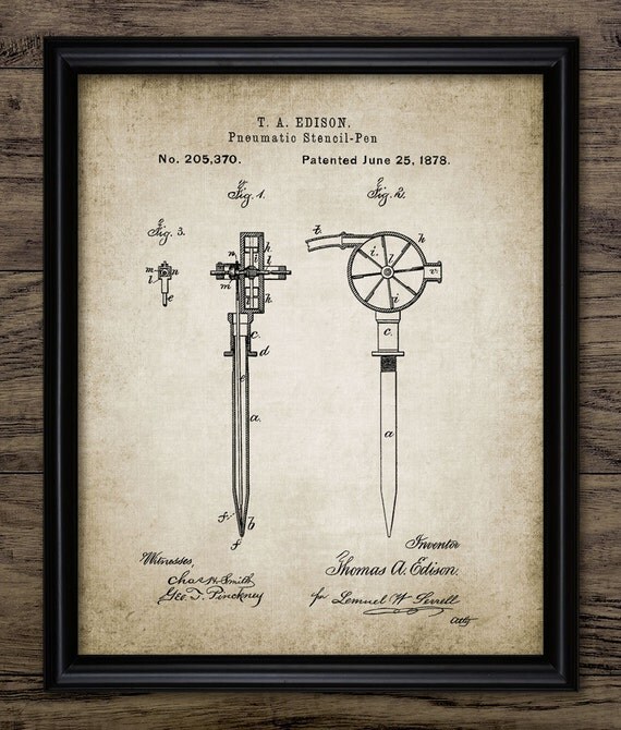 Thomas Edison Tattoo Machine Patent Print 1878 Tattoo