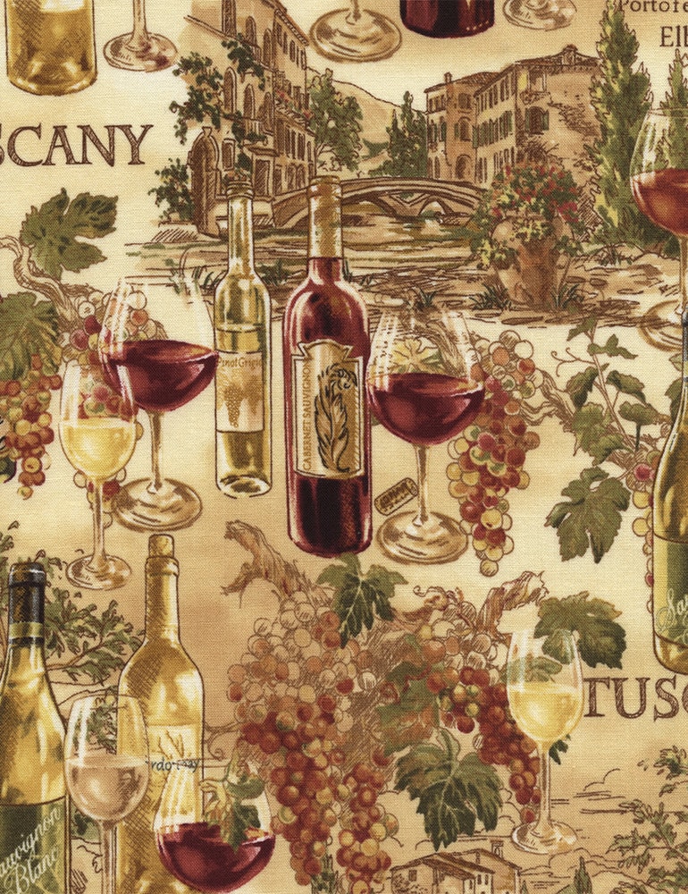 Wine Map Cotton Fabric Fat Quarter Third Yard Half Yard or