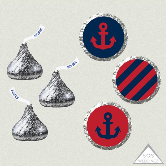 Printable Hershey Kiss Labels, Wedding Kiss Stickers, Navy and Red ... Printable Hershey Kiss Labels, Wedding Kiss Stickers, Navy and Red ...