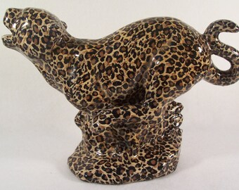 Leopard Figurine Ceramic Leaping Leopard Large S897