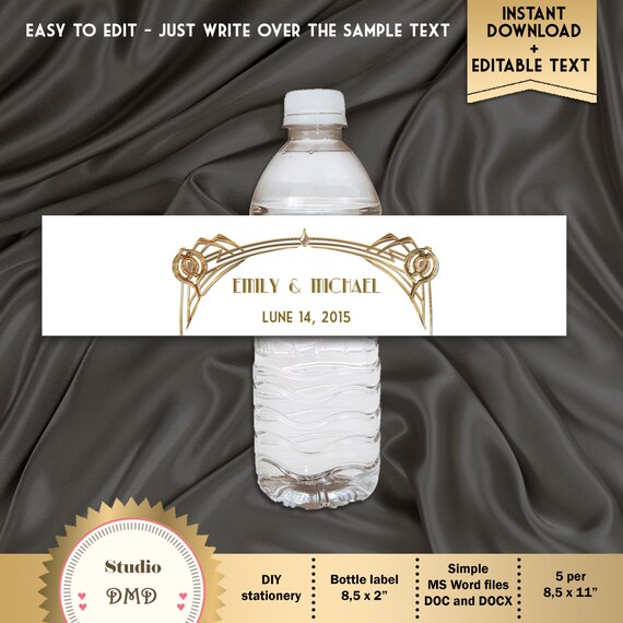 Printable Great Gatsby Style Art Deco Water Bottle Labels