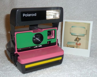 Upcycled Pink, Green and Yellow Polaroid 600 OneStep with CloseUp - Cleaned and Tested