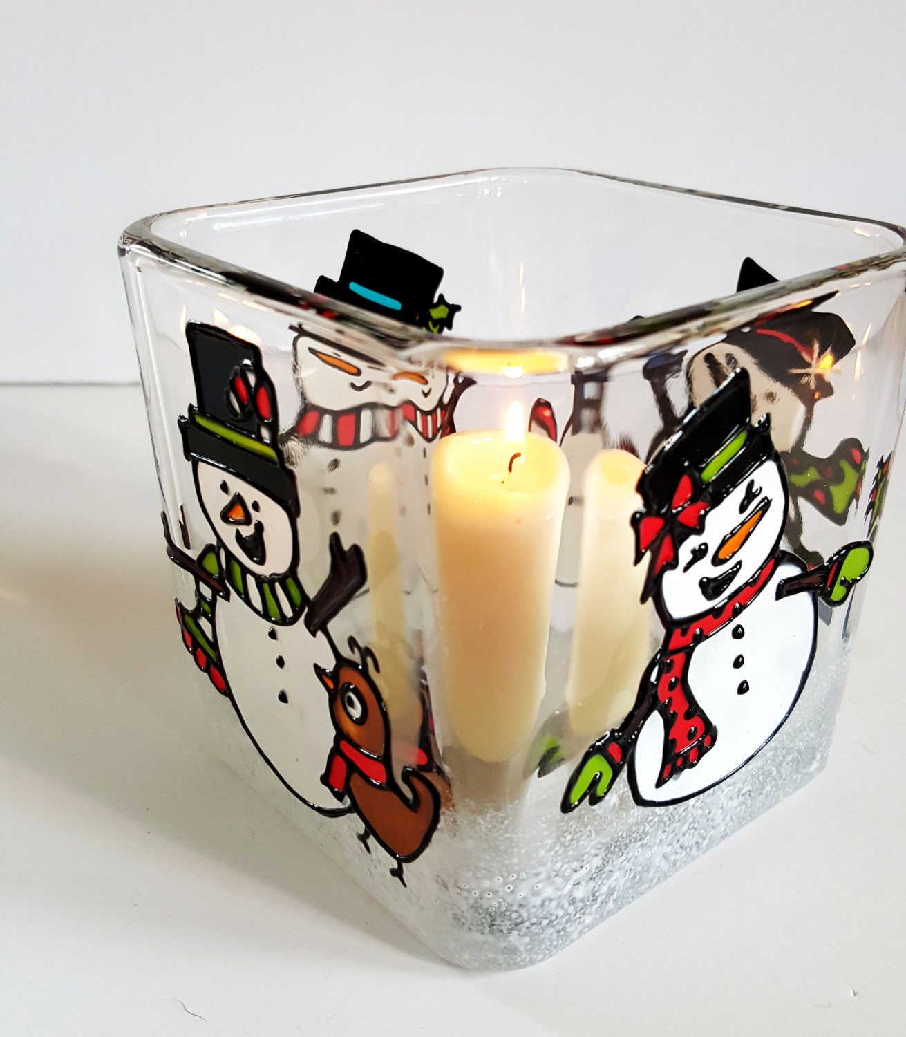 Candle Holder Hand Painted Snowman Candle Holder SML