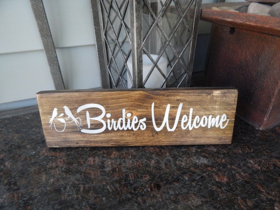 Painted wood birdhouse sign Birdies Welcome indoor / outdoor