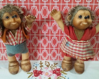 Vintage Small size Mecki Steiff Hedgehog Dolls Set of 2
