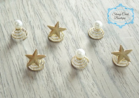 Hair Stars Pearl Hair Spirals Star Hair Twists 18k Gold Plated