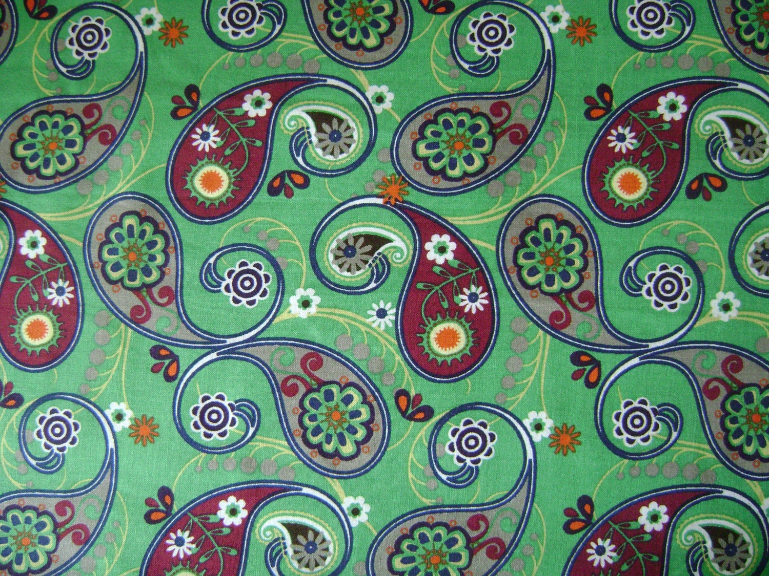 Paisley Kelly Green Cotton Fabric Sold by the Yard