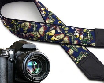 Butterfly camera strap. Dark blue DSLR Camera Strap. Silky camera neck strap. Camera accessories from InTePro