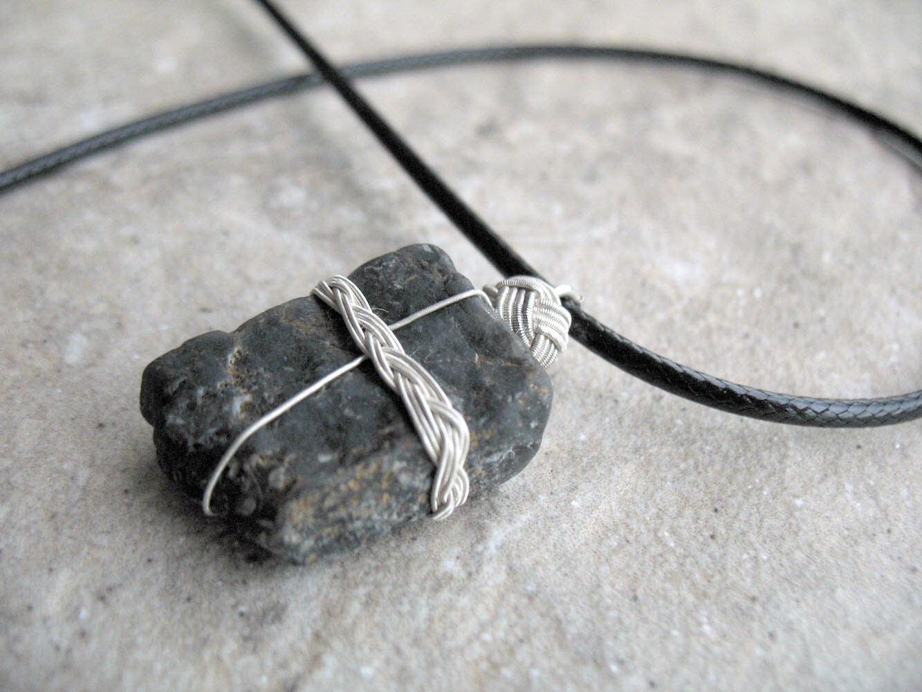 Wire Wrapped Jewelry Rock Necklace Grey Rock Pendant Sacred