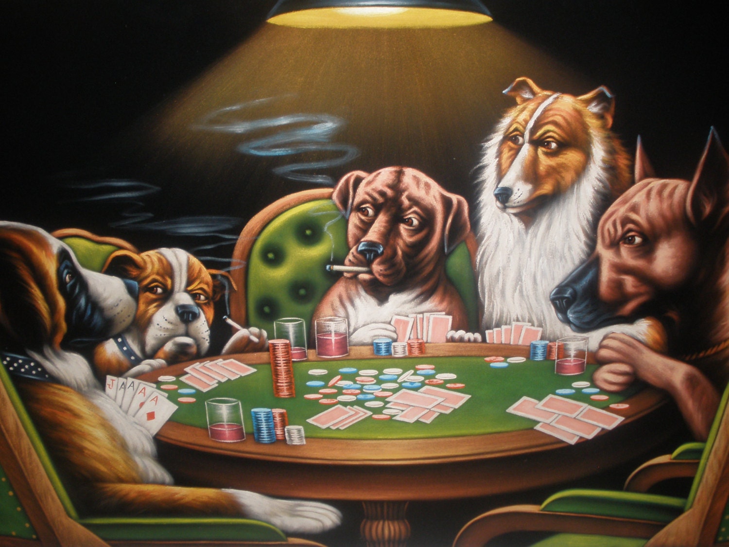 Dogs Playing poker black velvet oil painting handpainted