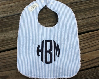 Infant/Toddler Bib with Monogram- monogrammed bib, bib and burp cloth set, seersucker, monogrammed burp cloth