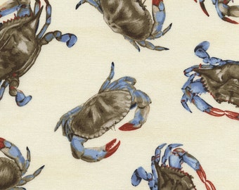 Blue Crab Fabric, Timeless Treasures Crab C3994, Chesapeake Blue Crabs Quilt Fabric, Nautical Fabric, Food Fabric, Seafood Fabric, Cotton