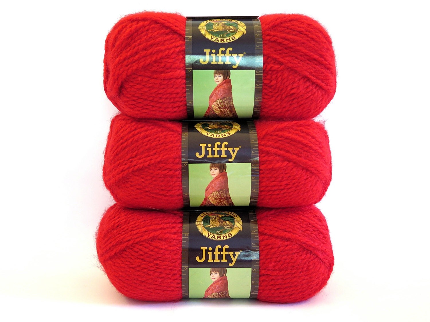 3 Red Jiffy Yarn Lion Brand Craft Supplies