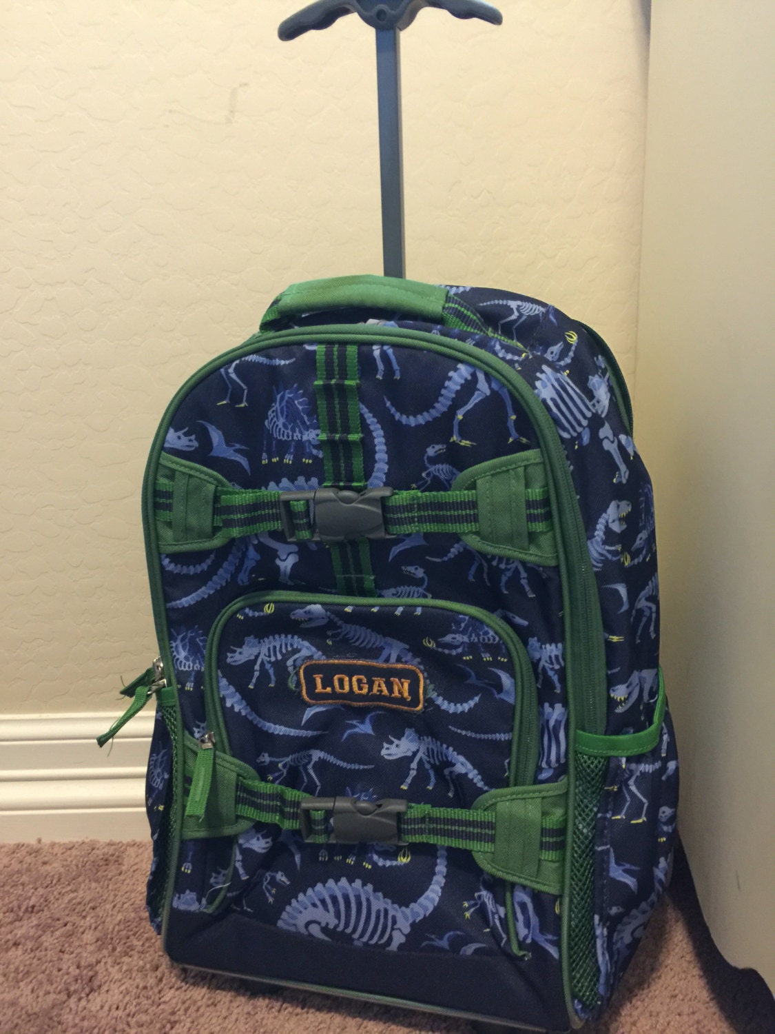 Blue Dinosaur Rolling Backpack Bag Pottery Barn
