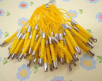 Cell Phone Strap Lanyard--50 pcs 70x3mm yellow Lariat Lanyard Mobile Cell Phone Strap Chains Connectors With Silver Metal Top