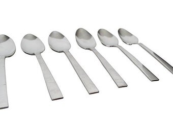 Midcentury Set of 6 Stainless steel demitasse spoons. Marked" Rogers"