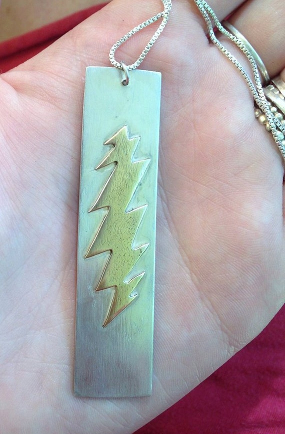 Sterling silver and brass rectangular Grateful by MaedayMetals