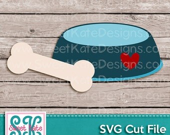 Dog Bone & Bowl SVG JPG PNG {Scrapbook Die Cut Heat Transfer Vinyl Cut} Cricut svg Silhouette svg Puppy Instant Download Sweet Kate Designs