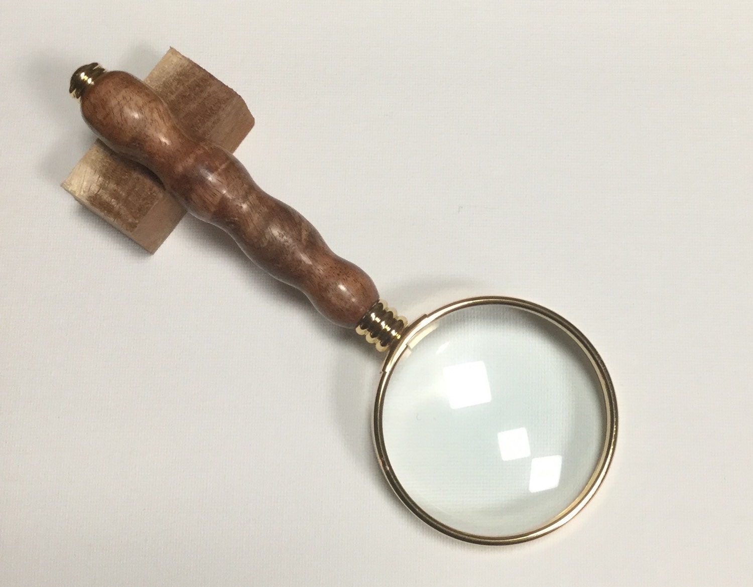 Magnifying Glass with hand turned handle made of curly