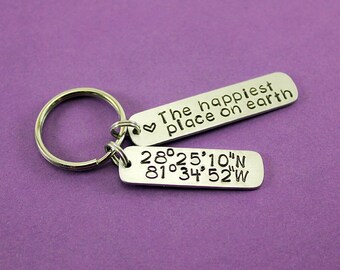 Personalized Coordinates Keychain - Disney Coordinates Keychain - Longitude Latitude Keychain - The Happiest Place on Heart Coordinates