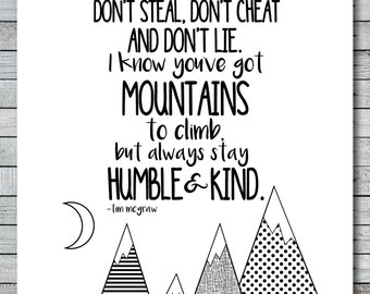 Humble and Kind Lyrics / Wooden Sign / Home Decor / Tim McGraw