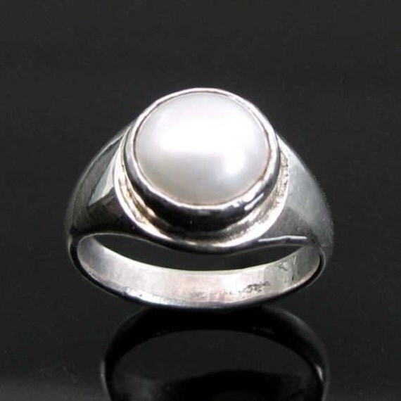 Rashi Ratna Silver Ring Real Pearl Moti for by KajalKollections