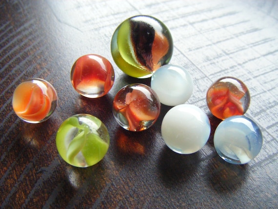 Collection of Nine Vintage Old Marbles Cat Eye Shooter