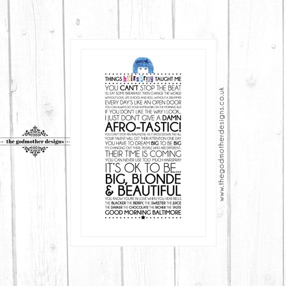 HAIRSPRAY Broadway Musical Quotes Lyrics Typographic Print