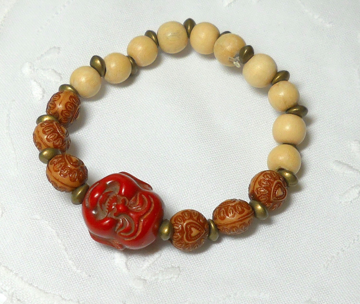 Wood bead stretch bracelet red buddha bracelet by BethExpressions