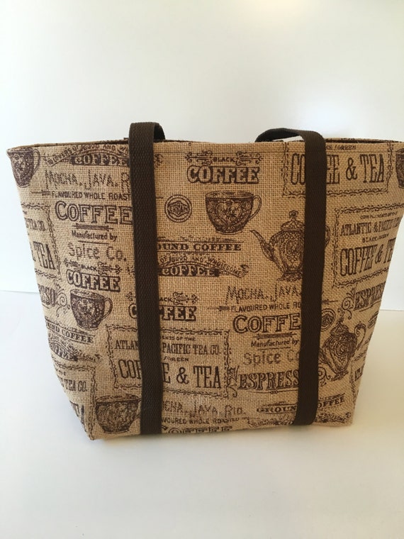 Items similar to Coffee Burlap Tote Bag on Etsy