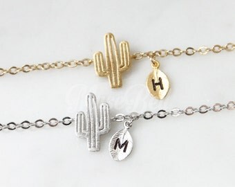 Cactus bracelet, Plant jewelry, Personalized bracelet, Cactus jewelry, Nature woodland jewelry, Forest jewelry, Initial friendship bracelet