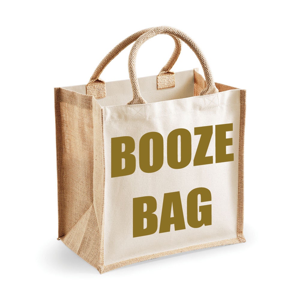 Booze Bag Shopping Bag Medium Jute Bag by TheWallStickerComp