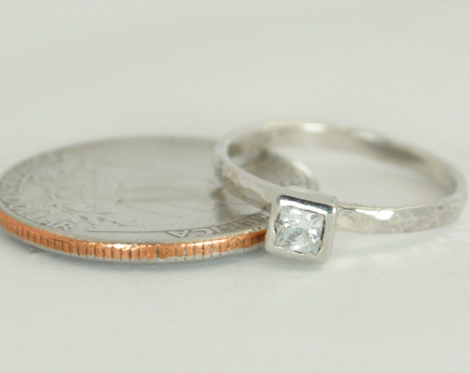 Square CZ Diamond Ring, Diamond, 14k White Gold Ring, April's Birthstone Ring, Square Stone Mothers Ring, Square Stone Ring, Diamond Ring