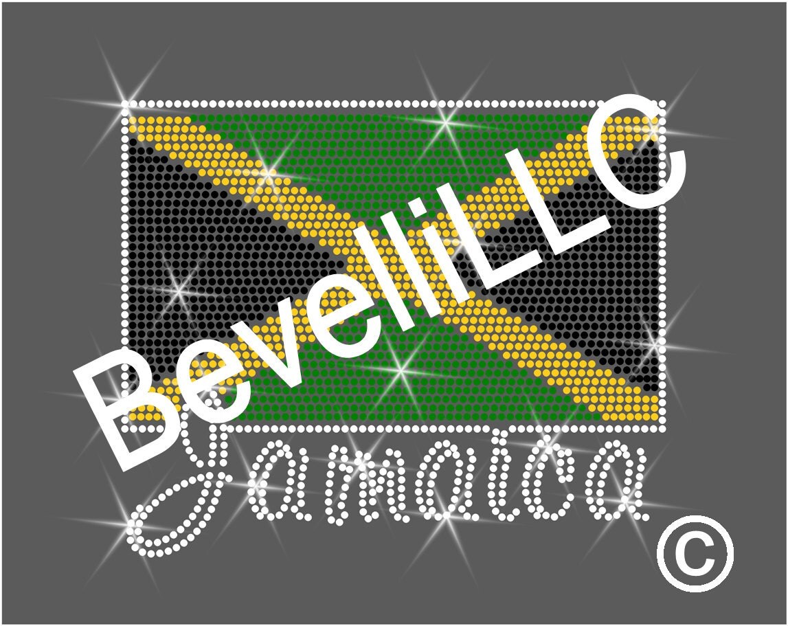 Rhinestone Transfer Jamaica Flag Hotfix Iron On by BevelliDesigns