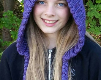 Purple Teens Women's tassel hood, women's winter hat