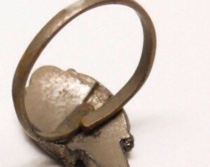 Storewide 25% Off SALE Vintage Silver Tone Faux Turquoise Native American Inspired Bird Feather Adjustable Cocktail Ring Featuring Textured