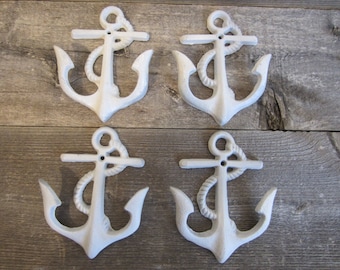 4 Cast Iron Anchor Wall Hooks White Patio Hooks Decor Hat Hook Towel Hook Free Shipping