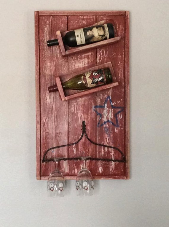 Items similar to Rustic Wine Rack Brick Red Blue Star on Etsy