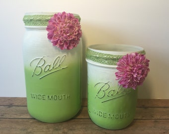 Mason Jars, Painted Mason Jars, Mason Jars with Flowers, Distressed Mason Jar, Mothers Day, Handmade Gift