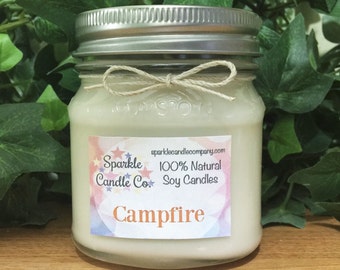 CAMPFIRE Soy Candle - Wood Wick - Mason Jar - Scented Soy Candle - Crackling Firewood
