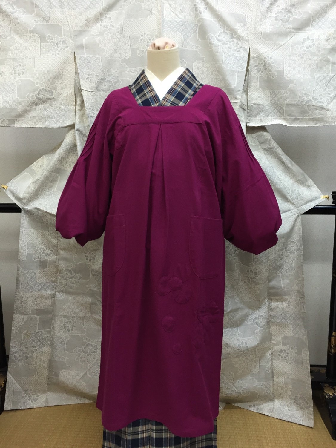 Kappogi Kimono apron purple flower brand new by ARTradeJAPAN