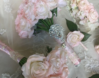 Blush Bridal Bouquet - Blush Rose Bouquet - Pink Bouquet - Blush Bouquet - Pink Bridal Bouquet - Blush Real Touch Bouquet