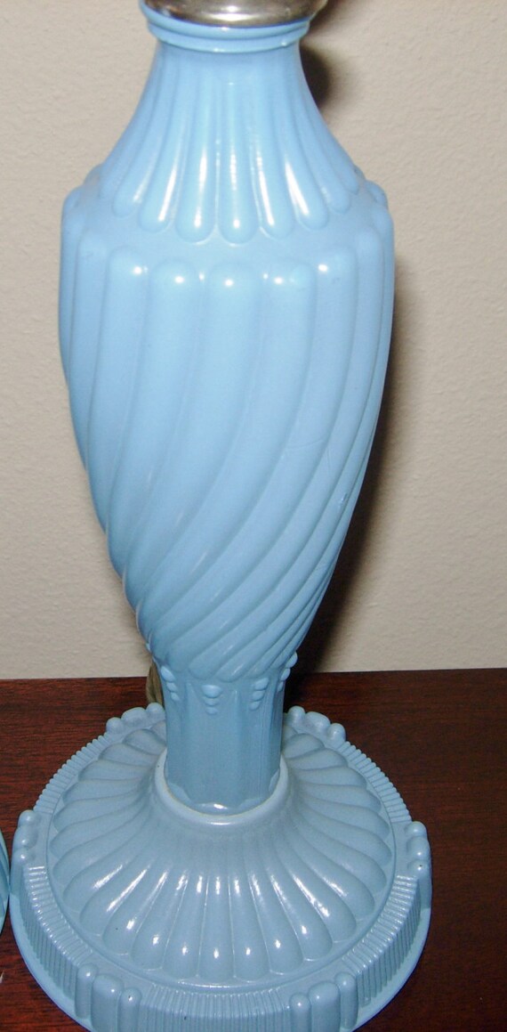 Depression Glass Vanity Lamps Blue Opaque Glass Matching