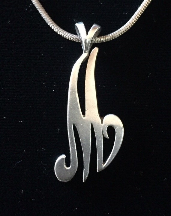 Sterling M Pendant Retro M Necklace Retro by TOSSEDandTARNISHED