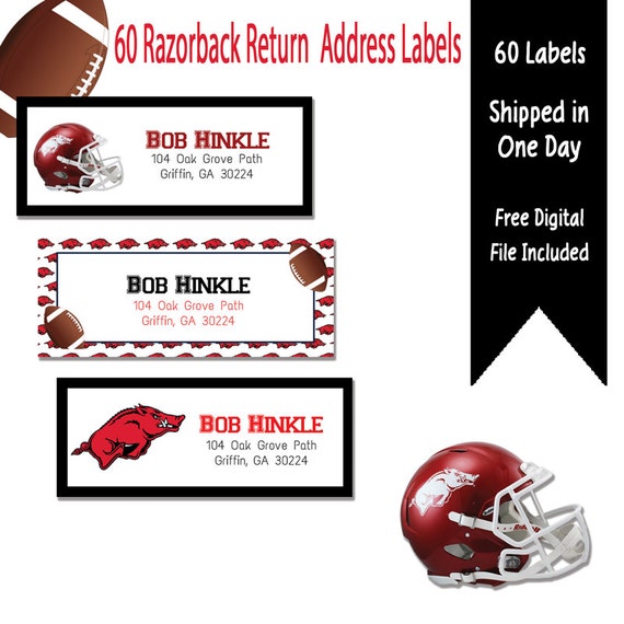60 Personalized Arkansas Razorback Themed Return by OhBabyStickers