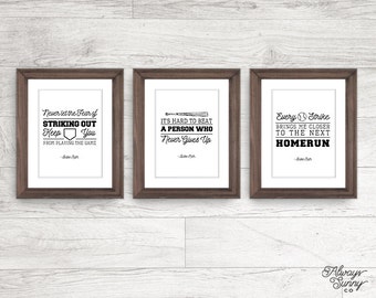 Baseball Quote Printables Set, Never Let the Fear of Striking Out, Babe Ruth - INSTANT DOWNLOAD - 8x10